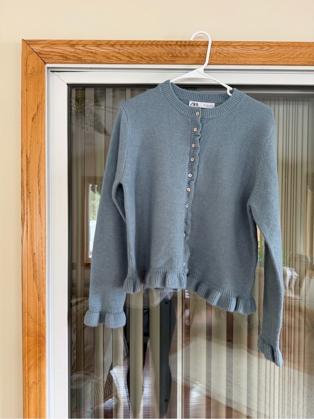 NWOT Zara Blue Ruffle Hem Button-Front Cardigan Sweater